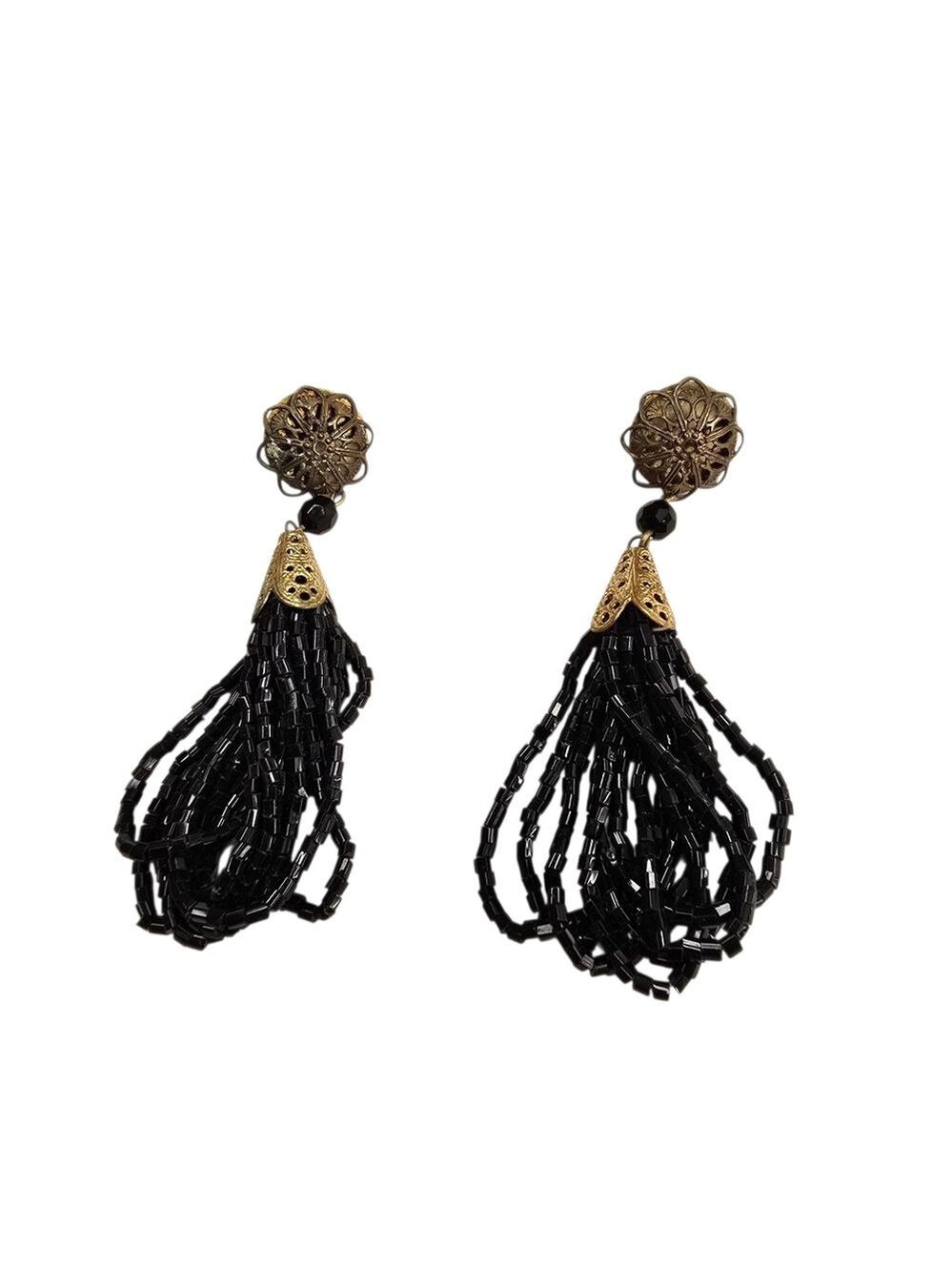 Black Gold Color Beaded Dangle Earrings